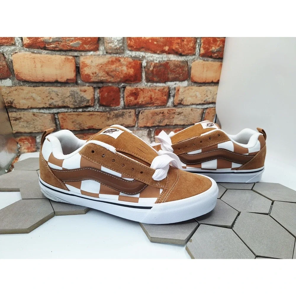 Vans Knu Skool Mega Check Brown Skate Shoes Men's 8 Wheat Checkerboard Women 9.5 - Picture 1 of 9
